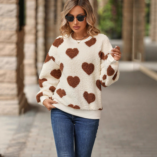 Damen kuscheliger Pullover mit Herz-Muster Fudus