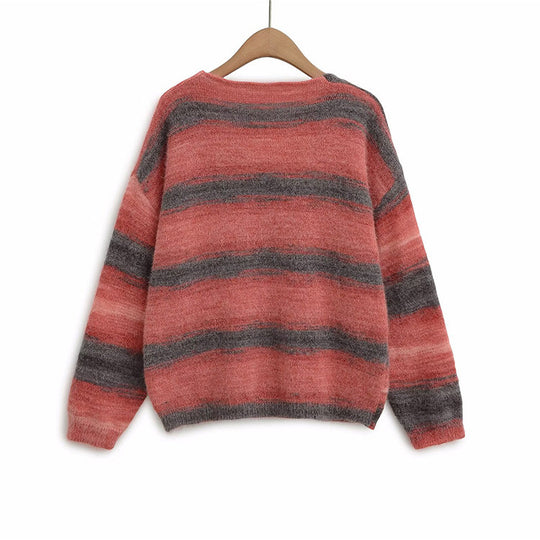 Damen kuscheliger Strickpullover mit V-Ausschnitt und gestreiftem Design Fudus