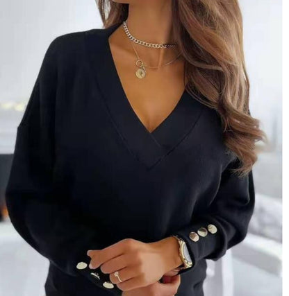 Damen V-Ausschnitt Oversize Pullover Fudus