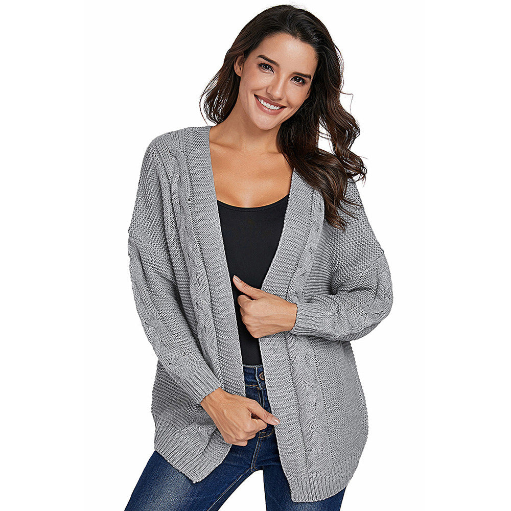 Damen Grobstrickcardigan mit Zopfmuster und lässigem Schnitt Fudus