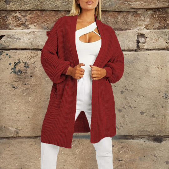 Damen Grobstrickcardigan mit lässigem Schnitt und praktischen Taschen Fudus