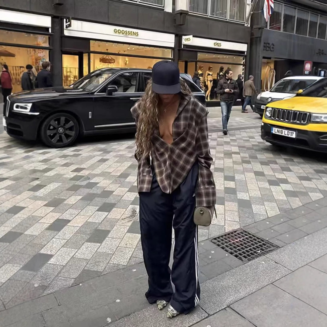 Damen lässige Karobluse mit asymmetrischem Schnitt Fudus