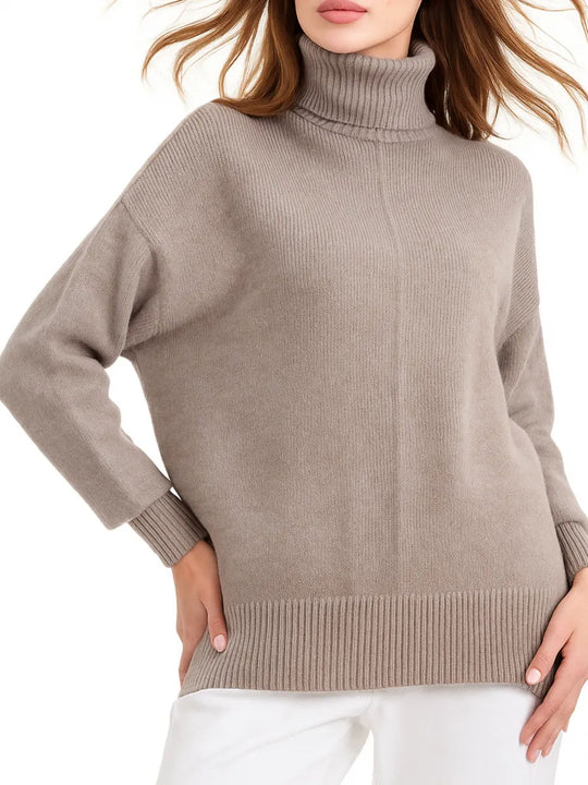 Damen Grobstrickpullover mit hohem Kragen und lässigem Schnitt Fudus