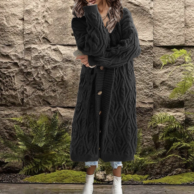 Damen Grobstrick Cardigan mit offenem Design und praktischen Knöpfen Fudus