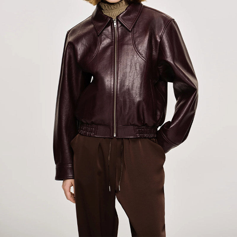 Damen Kunstlederjacke im sportlichen Schnitt mit elastischen Bündchen Fudus