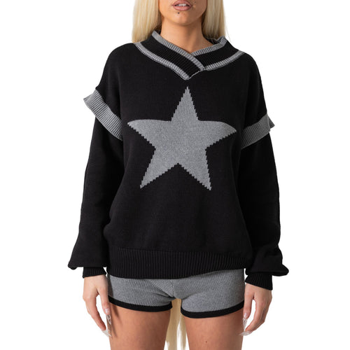 Damen Kuscheliger Strickpullover mit Sternmotiv Fudus