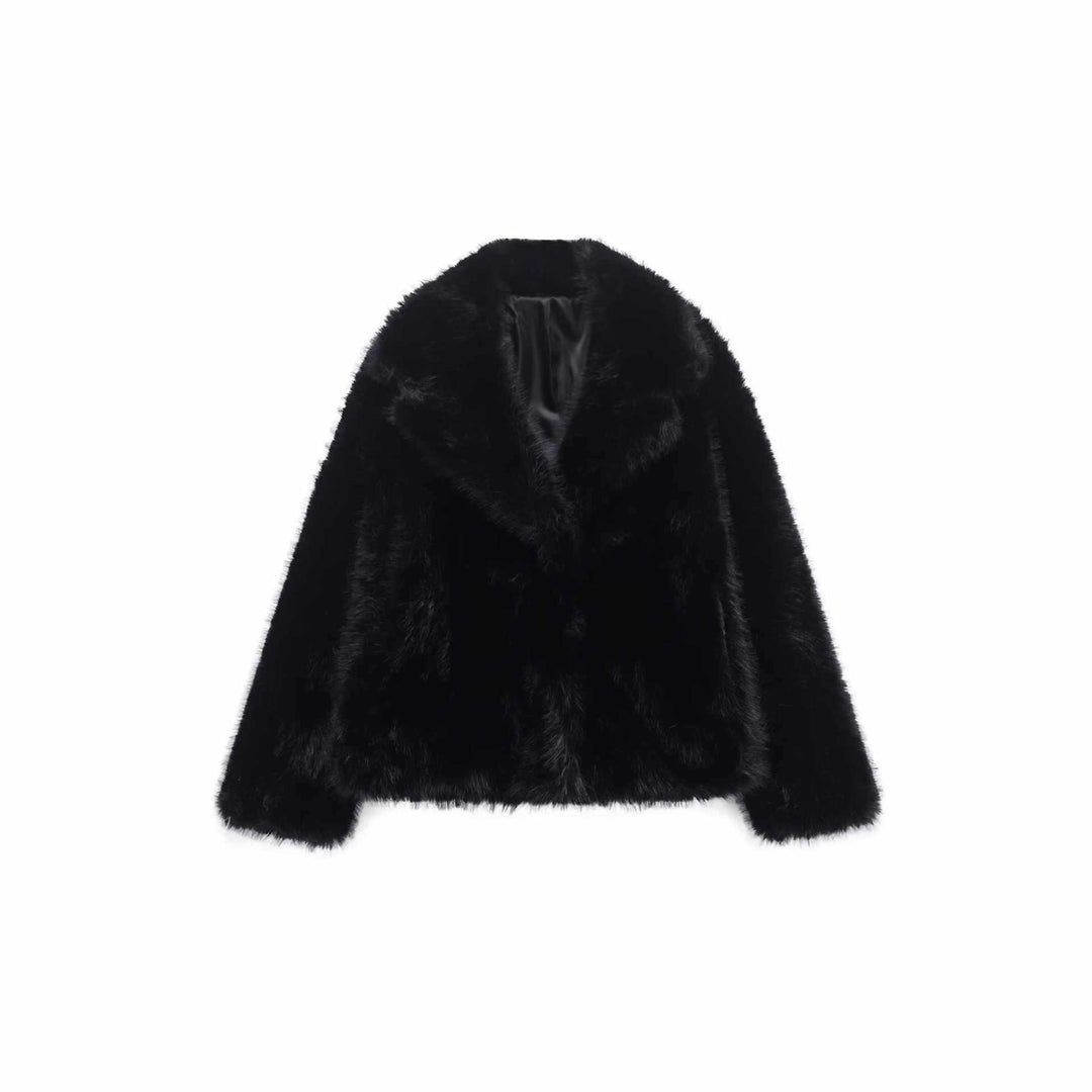 Damen Kuschelige Kunstfelljacke mit breitem Kragen Fudus