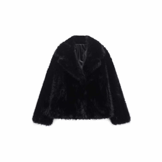 Damen Kuschelige Kunstfelljacke mit breitem Kragen Fudus