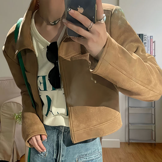 Damen Lässig cropped Jacke Fudus