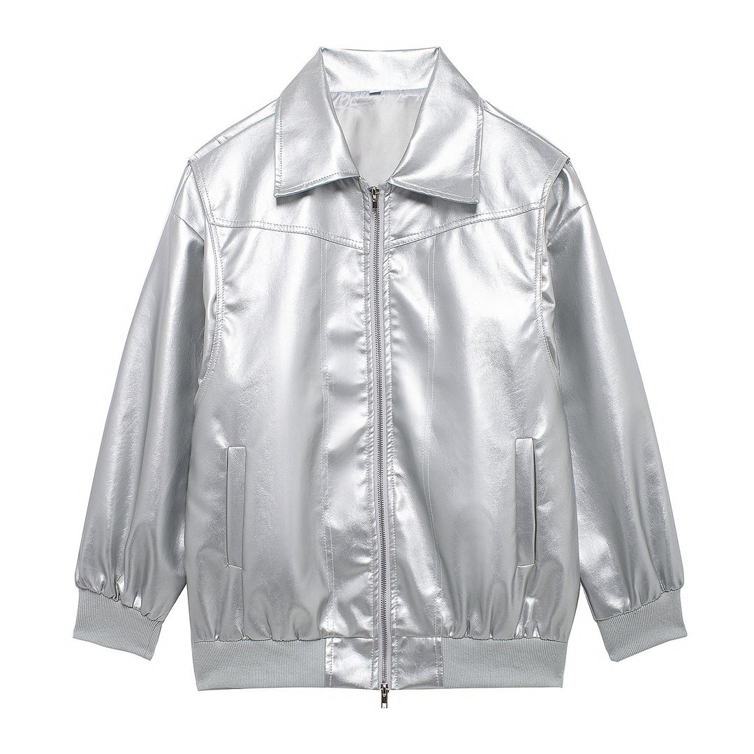 Damen Kunstlederjacke mit elastischen Bündchen und hochschließendem Kragen Fudus