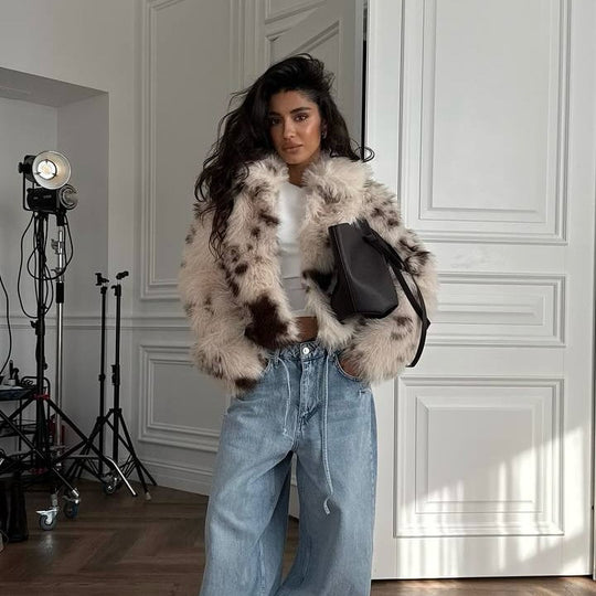 Damen Kunstfelljacke mit modernem Design und hohem Kragen Fudus