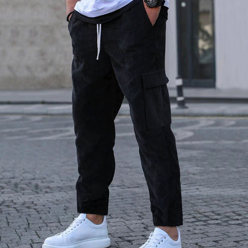 Damen lässige Cargo-Hose mit praktischen Seitentaschen und verstellbarem Kordelzug Fudus