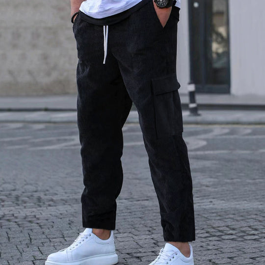 Damen lässige Cargo-Hose mit praktischen Seitentaschen und verstellbarem Kordelzug Fudus