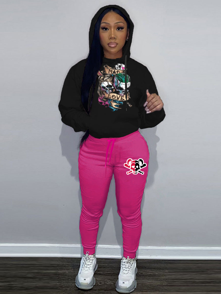 Damen Hoodie und Jogginghose Set mit einzigartigem Totenkopf-Design Fudus