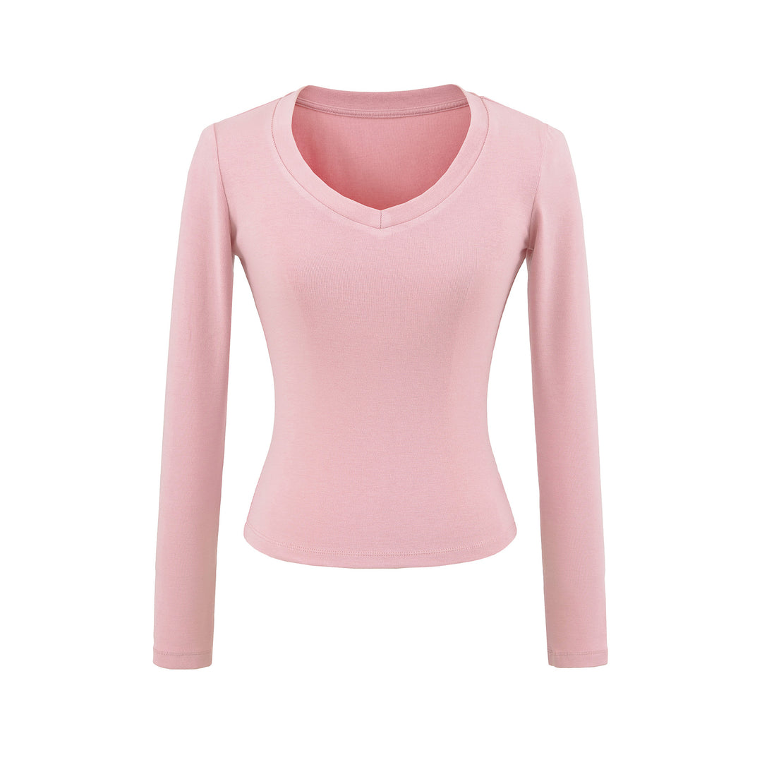 Damen langärmliges V-Ausschnitt Oberteil Fudus