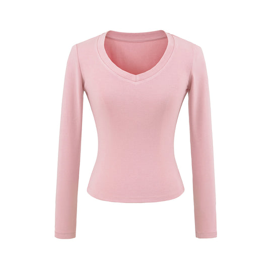 Damen langärmliges V-Ausschnitt Oberteil Fudus