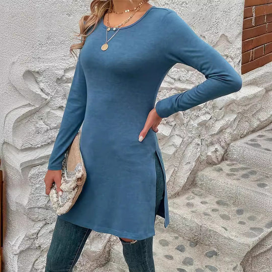 Damen Langarm Tunika mit seitlichen Schlitzen und modernem Schnitt