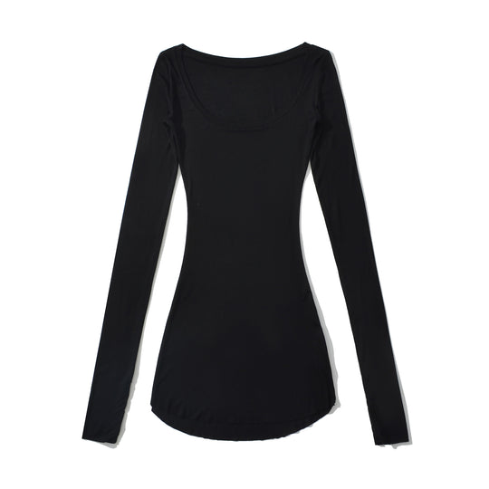 Damen langärmliges Basic-Oberteil mit rundem Ausschnitt Fudus