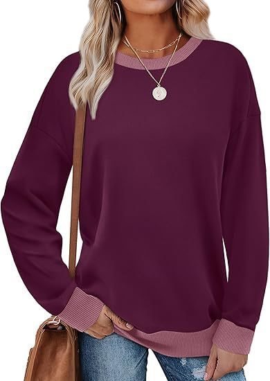 Damen lässiger Sweatshirt mit kontrastierenden Bündchen Fudus