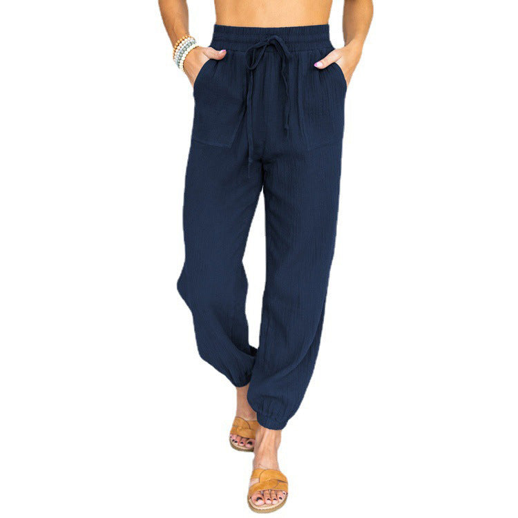 Damen lässige Hose mit elastischem Bund und praktischen Taschen Fudus