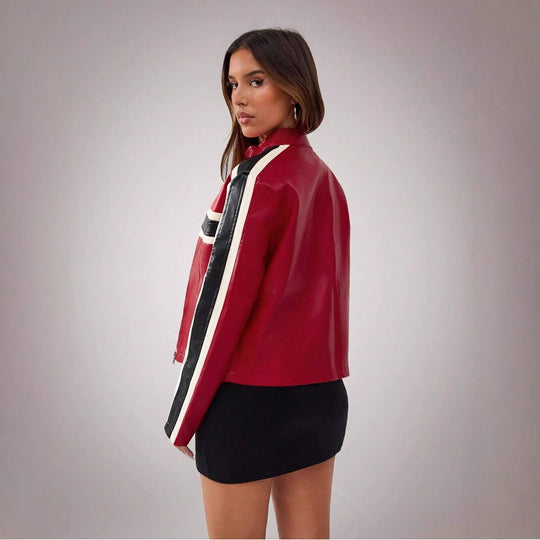 Damen Kunstlederjacke im sportlichen Retro-Design Fudus