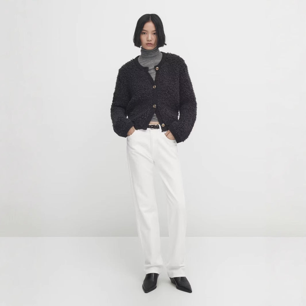 Damen kuschelige Fleecejacke mit Knopfverschluss Fudus