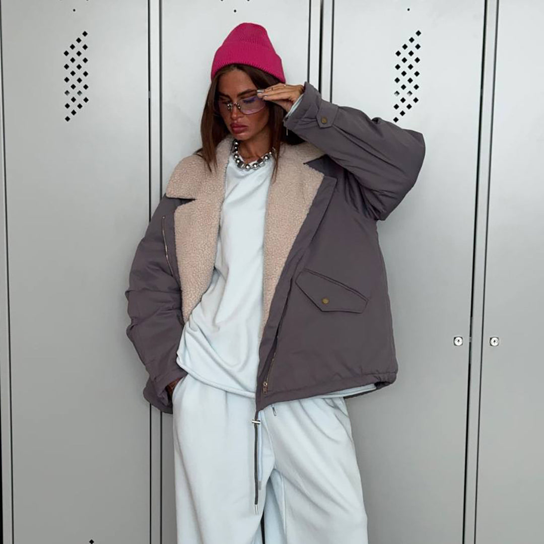 Damen lässige Steppjacke mit gefüttertem Kragen und praktischen Taschen Fudus