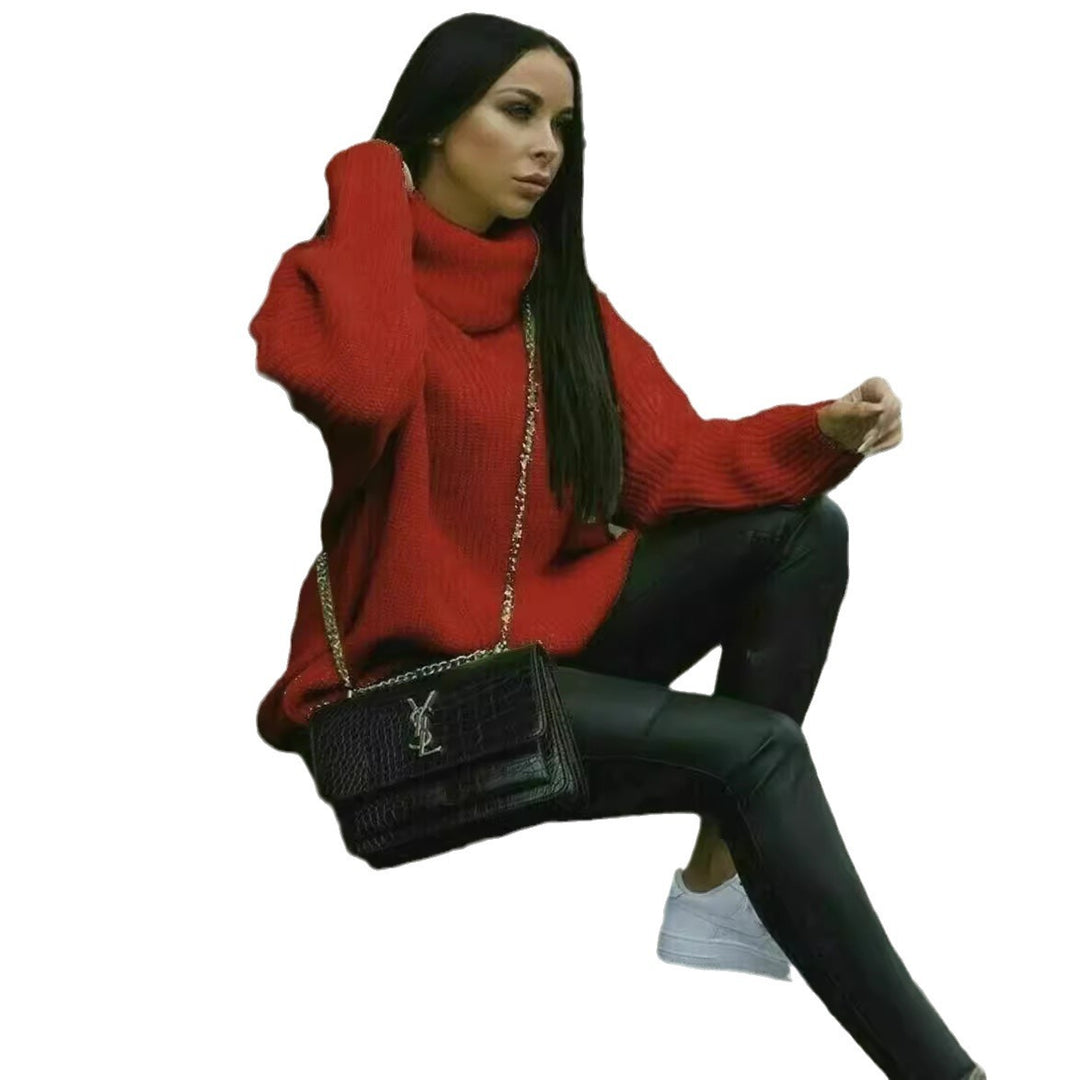 Damen Grobstrickpullover mit hochgeschlossenem Kragen und Struktur Fudus