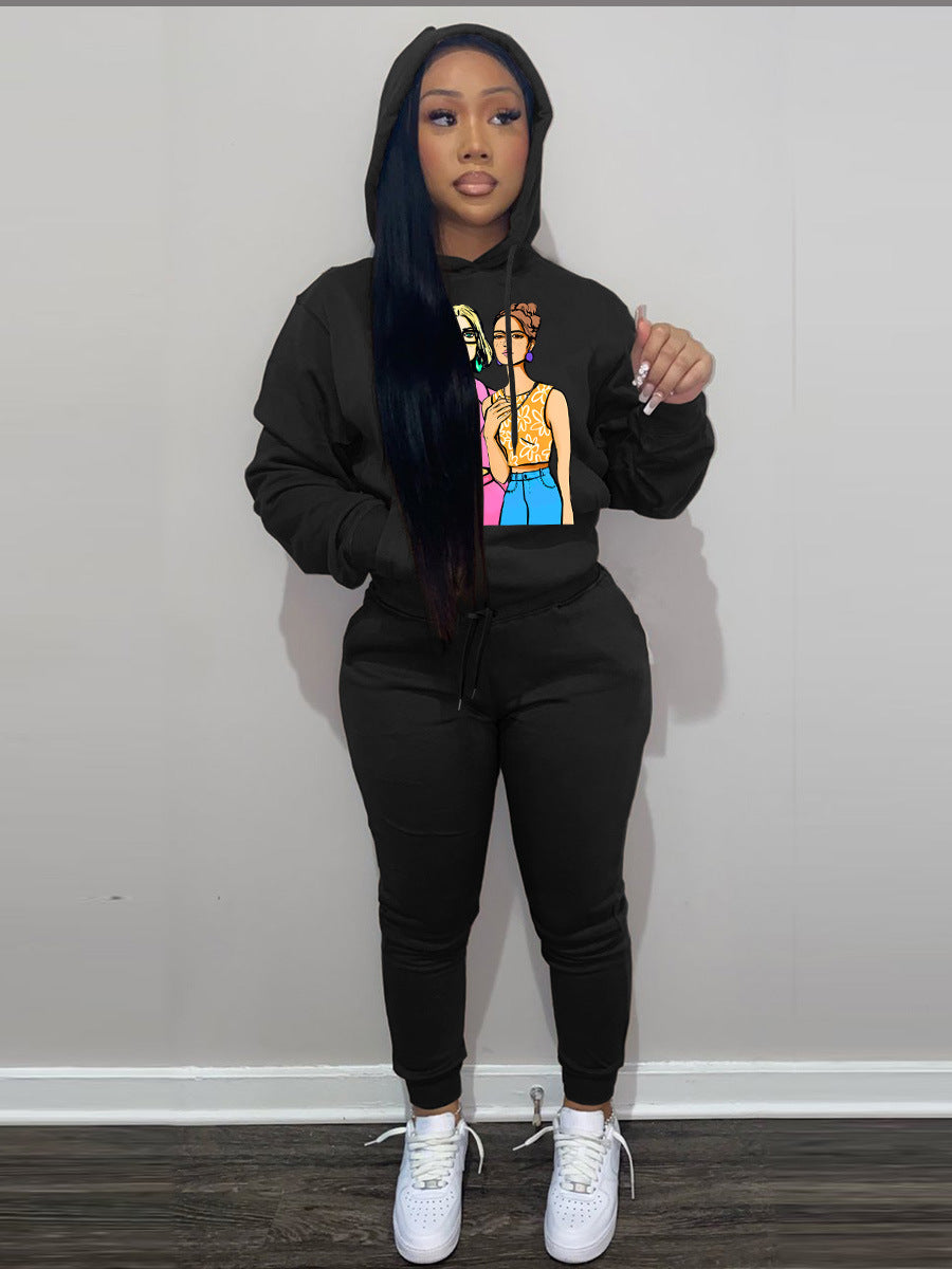 Damen Hoodieset mit künstlerischem Print und bequemen Jogginghose Fudus