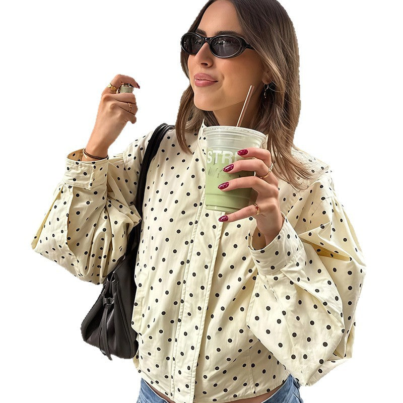 Damen lässige Blousonjacke mit Punkten und weiten Ärmeln Fudus