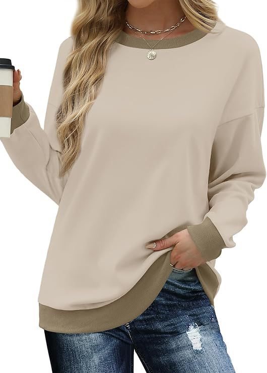 Damen lässiger Sweatshirt mit kontrastierenden Bündchen Fudus