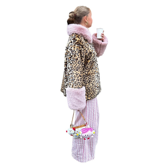 Damen kuschelige Leopardenmuster Jacke mit weitem Schnitt und hochwertigem Fleece Fudus