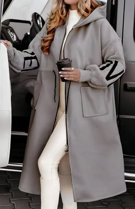 Damen Langmantel mit Kapuze und Zipper Fudus