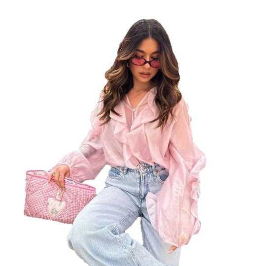 Damen lässige Bluse mit extravaganten Rüschendetails Fudus