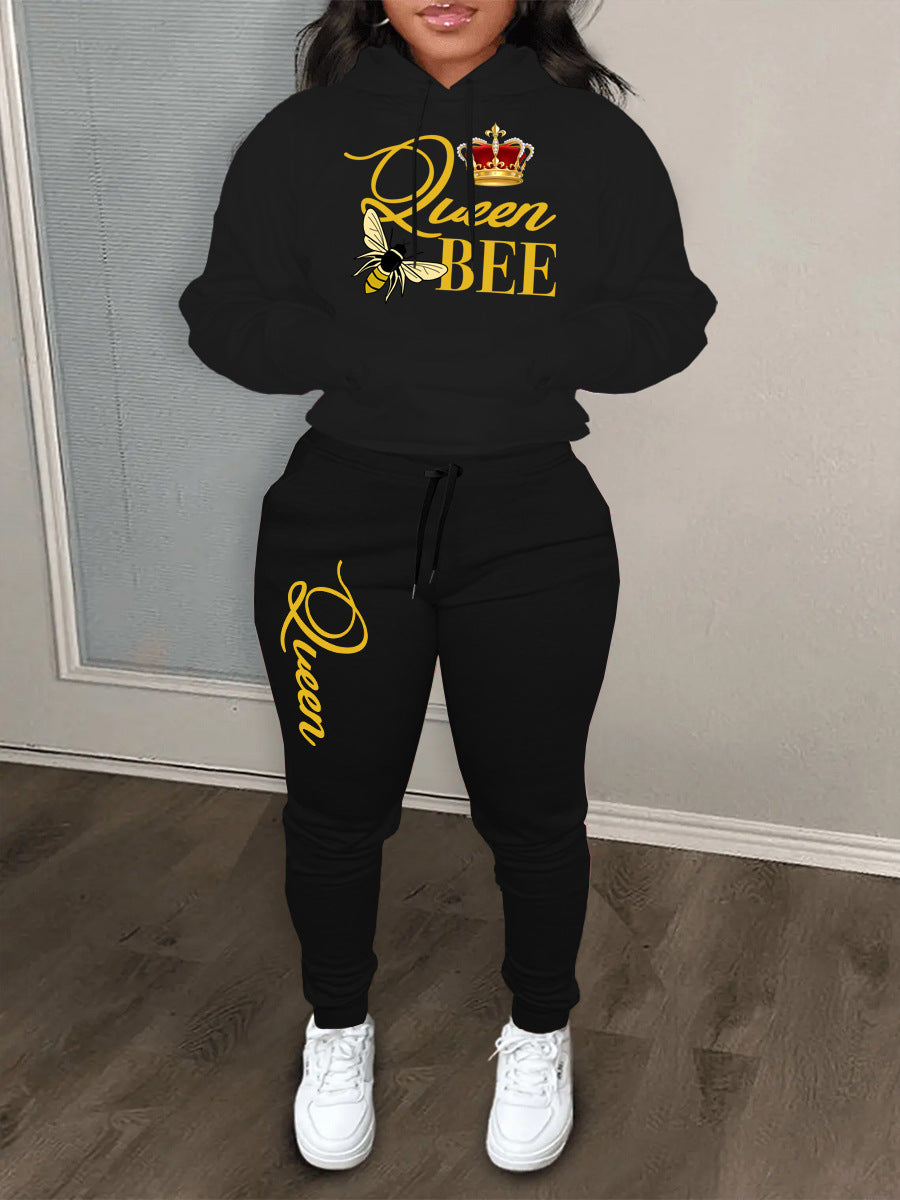 Damen Hoodie und Jogginghose Set mit kreativem "Queen Bee" Design Fudus
