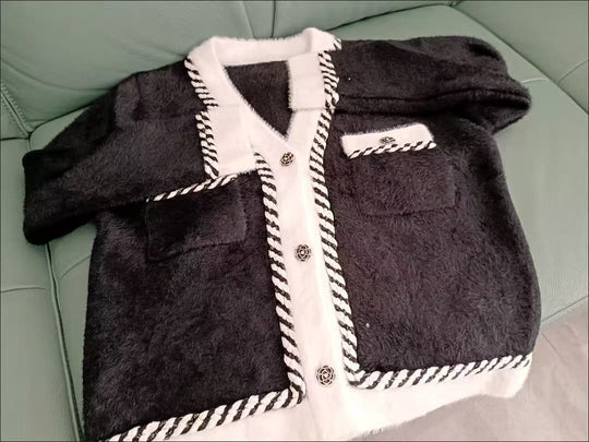 Damen Kuschelige Jacke mit eleganten Kontrastdetails Fudus