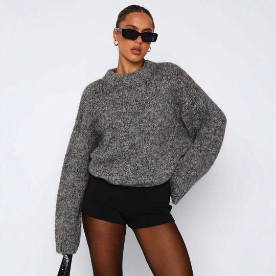 Damen kuscheliger Strickpullover mit weitem Schnitt und Struktur Fudus