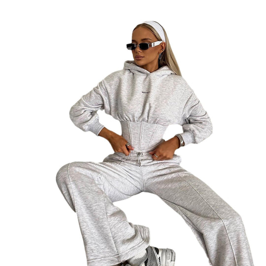 Damen modischer Cropped Hoodie mit Schnürung Fudus