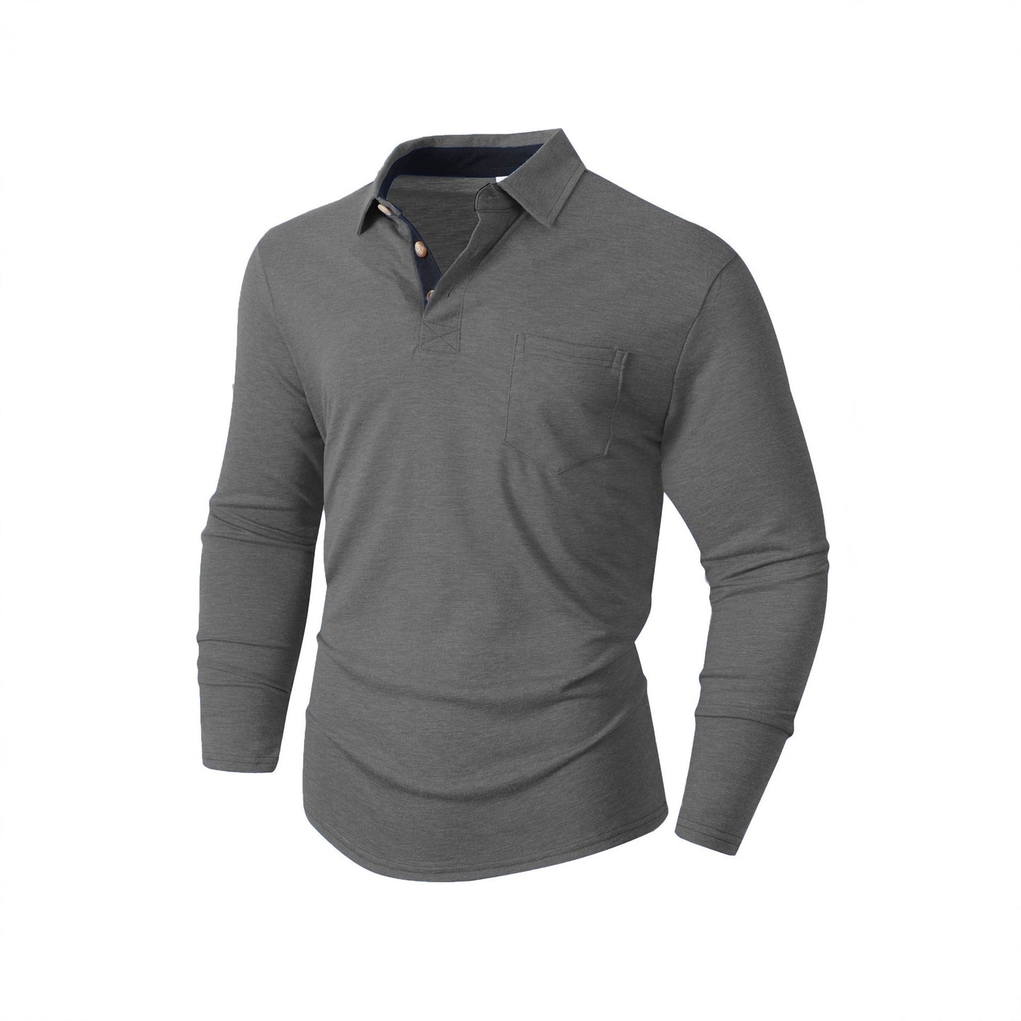 Herren lässiges Langarm-Polo mit innovativem Kragen-Design und praktischer Brusttasche Fudus
