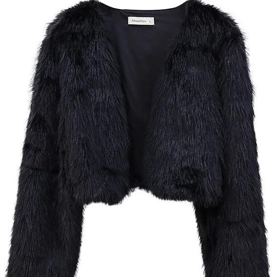 Damen Kurze glamouröse Kunstfelljacke mit lockeren Ärmeln Fudus