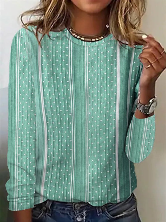 Damen Langarmbluse mit gestreiftem Punkte-Design Fudus