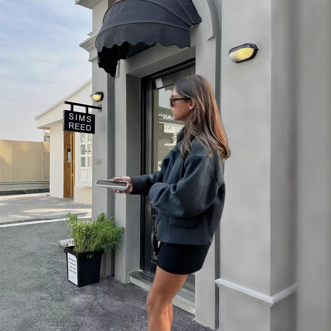 Damen lässige Oversize-Jacke mit praktischen aufgesetzten Taschen Fudus