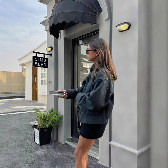 Damen lässige Oversize-Jacke mit praktischen aufgesetzten Taschen Fudus