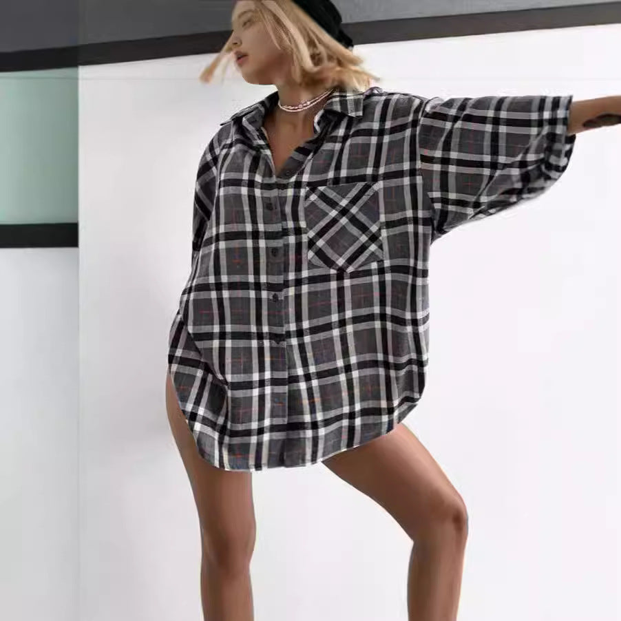 Damen Karierte Overshirt Hemdbluse Fudus