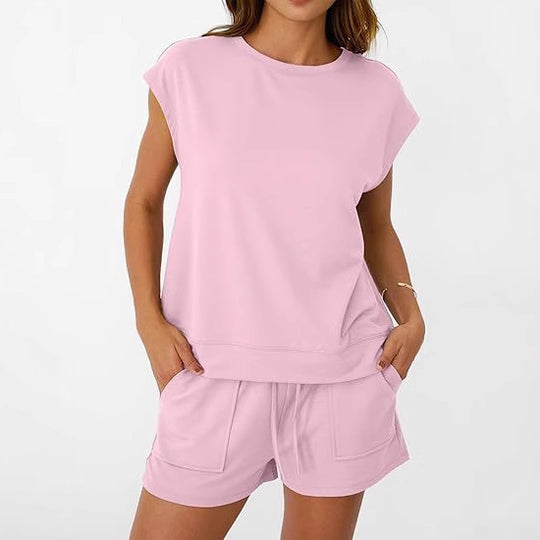 Damen Casual Oberteil Shorts Set