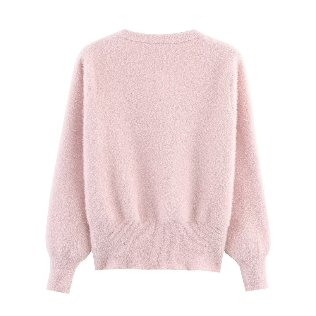 Damen Kuschelige Strickjacke mit stilvollen Blumendetails Fudus