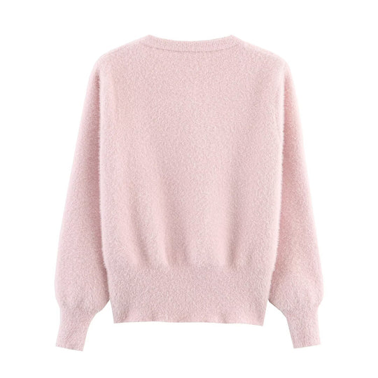 Damen Kuschelige Strickjacke mit stilvollen Blumendetails Fudus