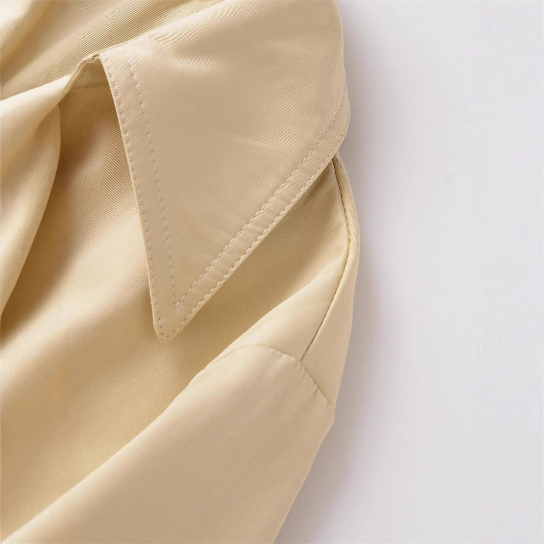 Damen klassischer Trenchcoat mit Gürtel und doppelter Knopfleiste Fudus