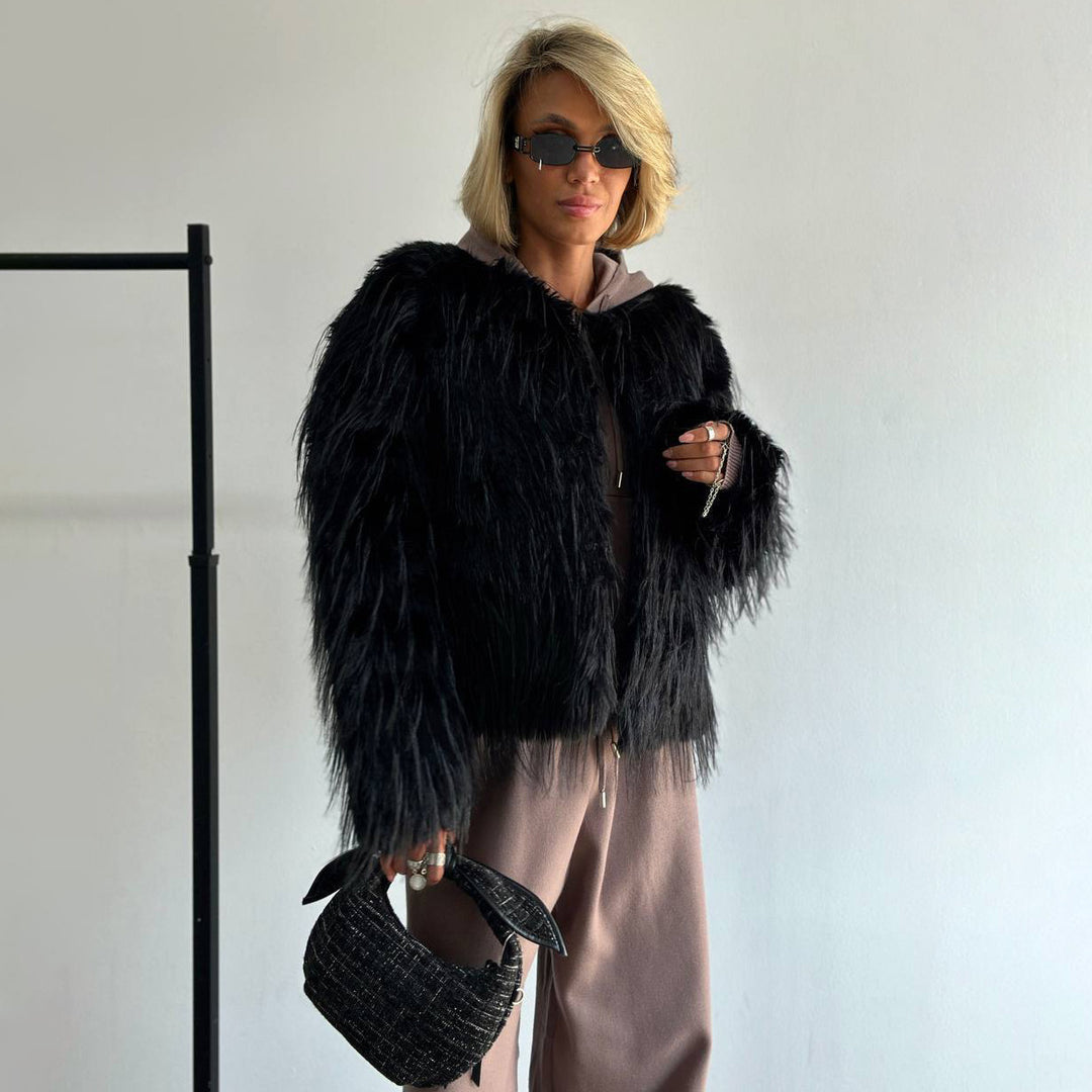 Damen kuschelige Fleecejacke mit einzigartigem Strickmuster Fudus