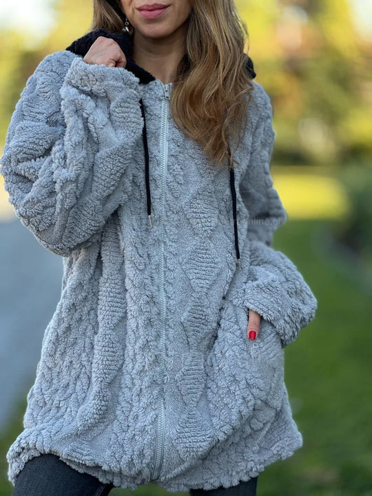 Damen Kuscheljacke aus weichem Teddy-Fleece mit Reißverschluss Fudus